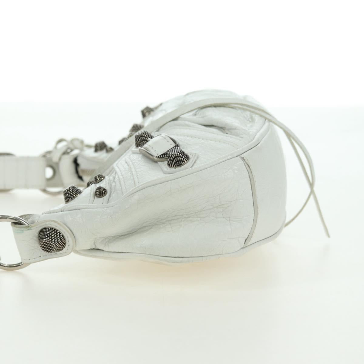 BALENCIAGA Luca Goal XS Shoulder Bag Leather White Silver 671309 Auth 178072SAM
