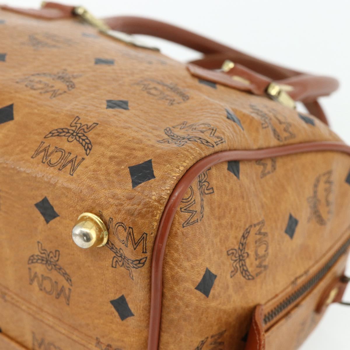MCM Logogram Vicetos Boston Bag PVC Brown Gold Auth 178073A