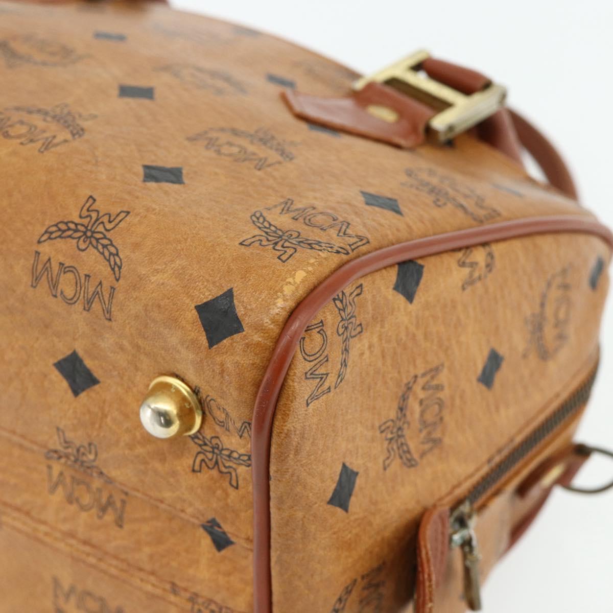 MCM Logogram Vicetos Boston Bag PVC Brown Gold Auth 178073A