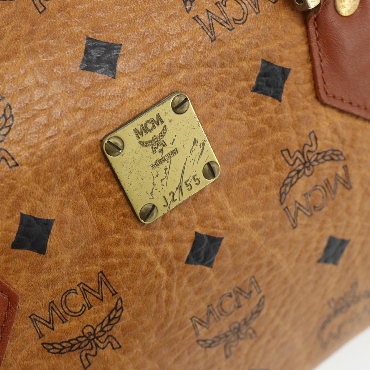 MCM Logogram Vicetos Boston Bag PVC Brown Gold Auth 178073A
