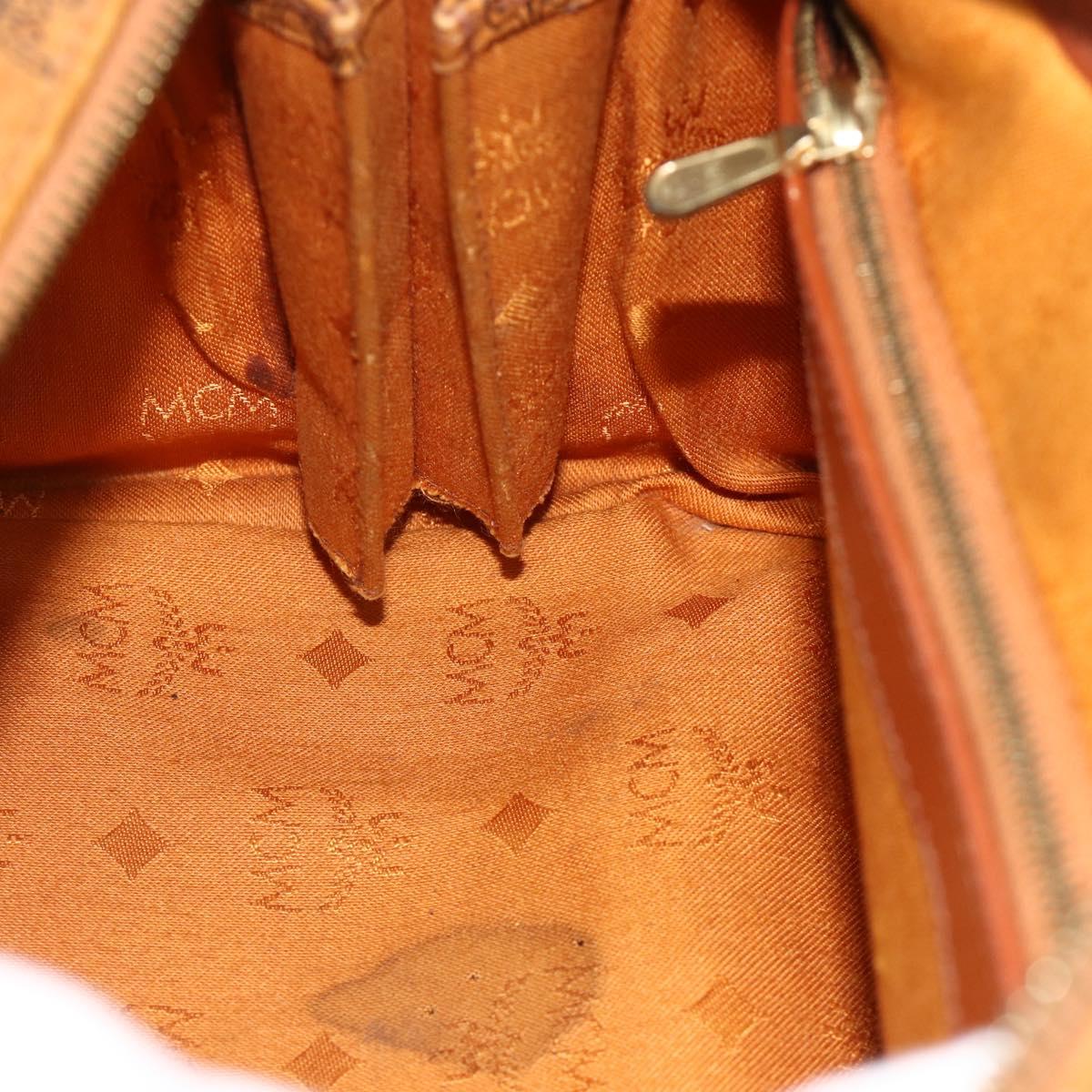 MCM Logogram Vicetos Boston Bag PVC Brown Gold Auth 178073A