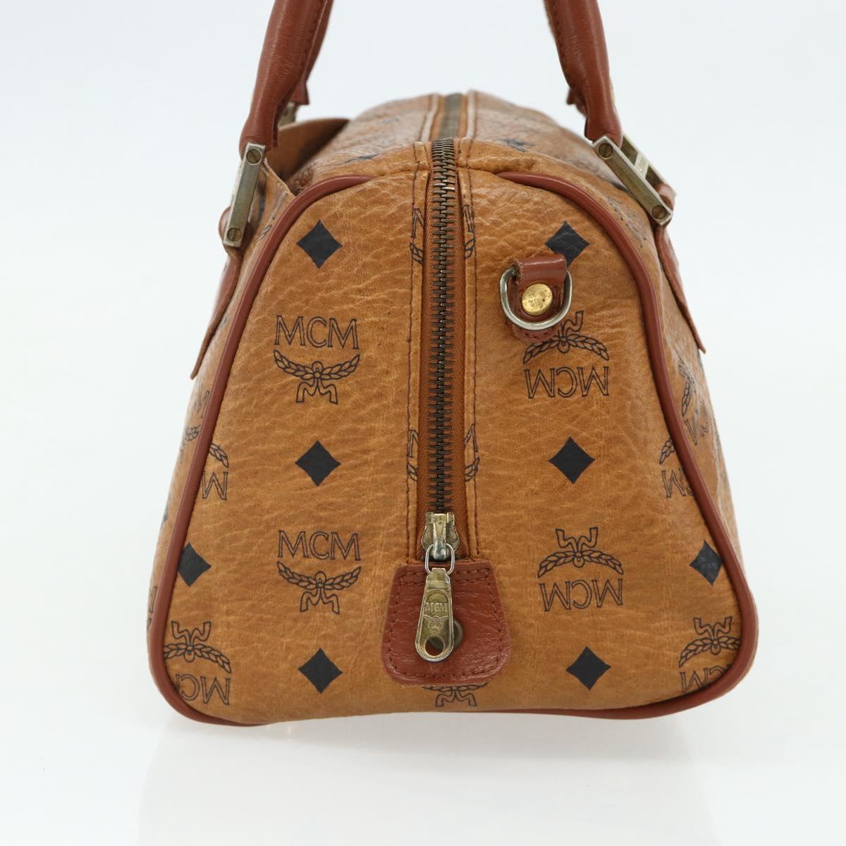 MCM Logogram Vicetos Boston Bag PVC Brown Gold Auth 178073A