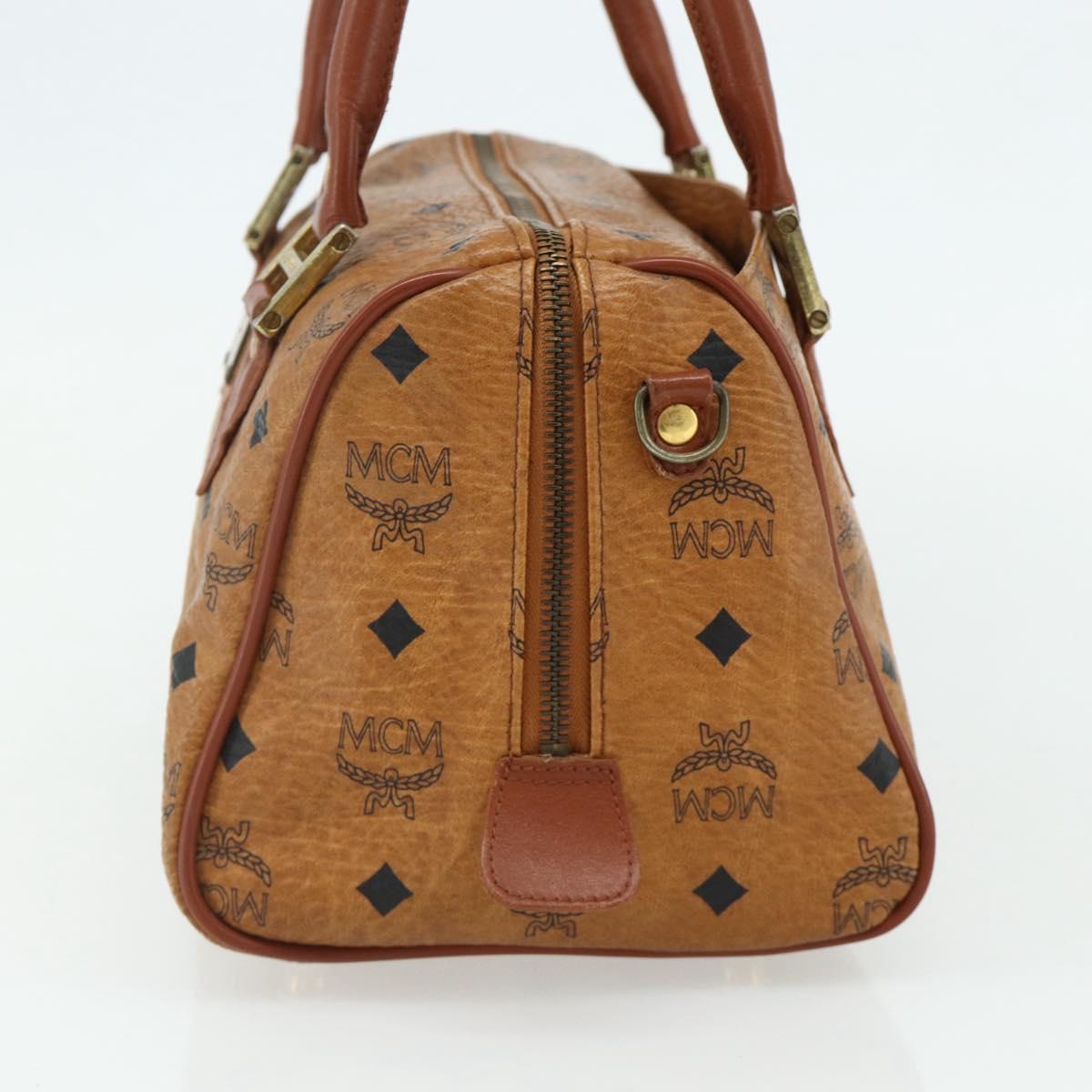 MCM Logogram Vicetos Boston Bag PVC Brown Gold Auth 178073A