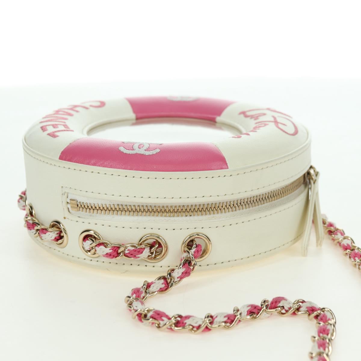 CHANEL Matelasse Cruise Line Chain Bag Leather White Gold CC Auth 178074SM