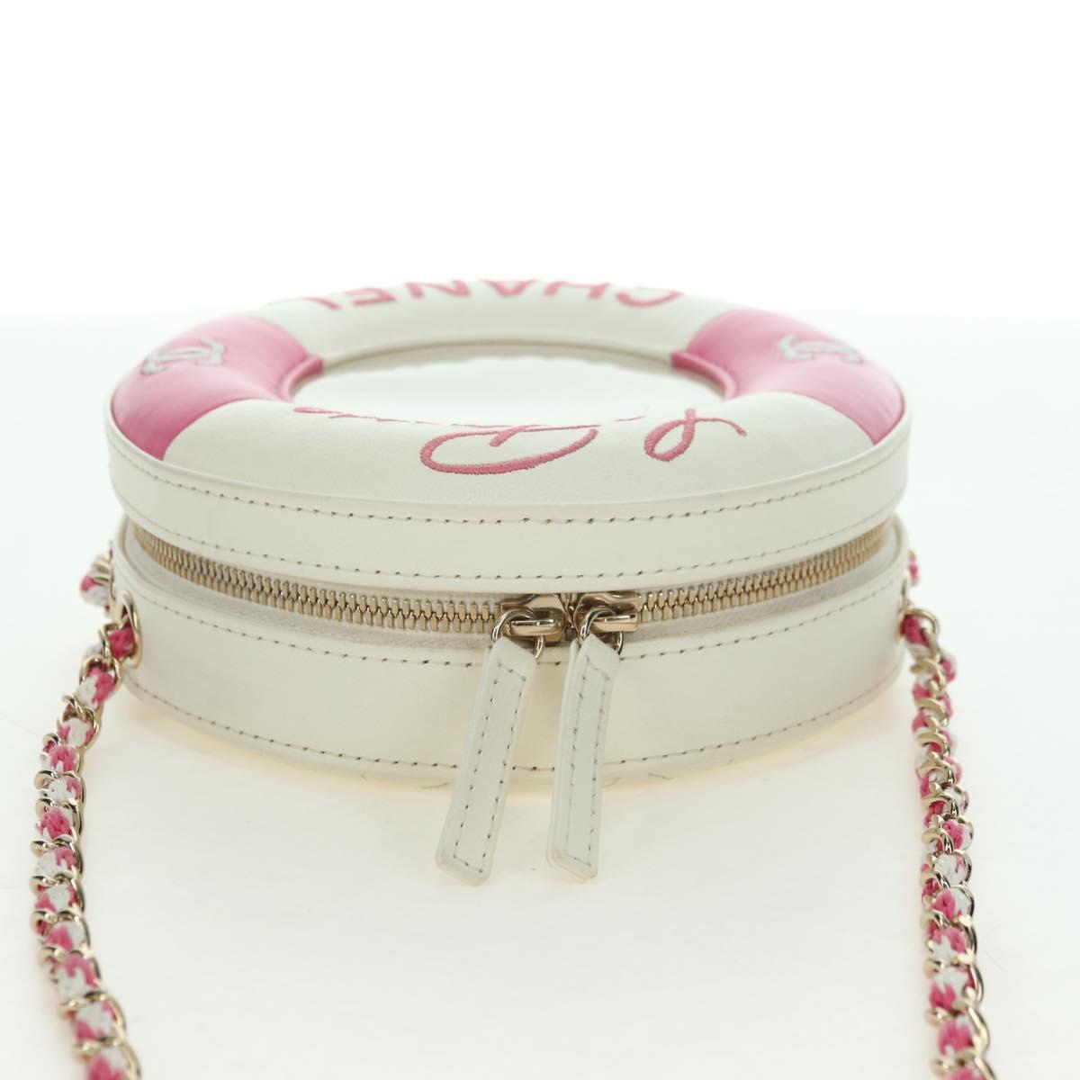 CHANEL Matelasse Cruise Line Chain Bag Leather White Gold CC Auth 178074SM