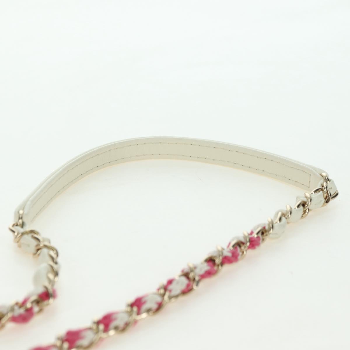 CHANEL Matelasse Cruise Line Chain Bag Leather White Gold CC Auth 178074SM
