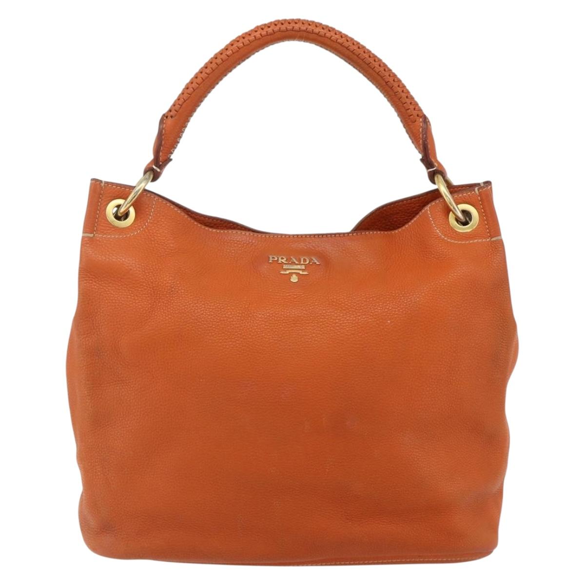 PRADA Shoulder Bag Leather Orange Gold Auth 178079A