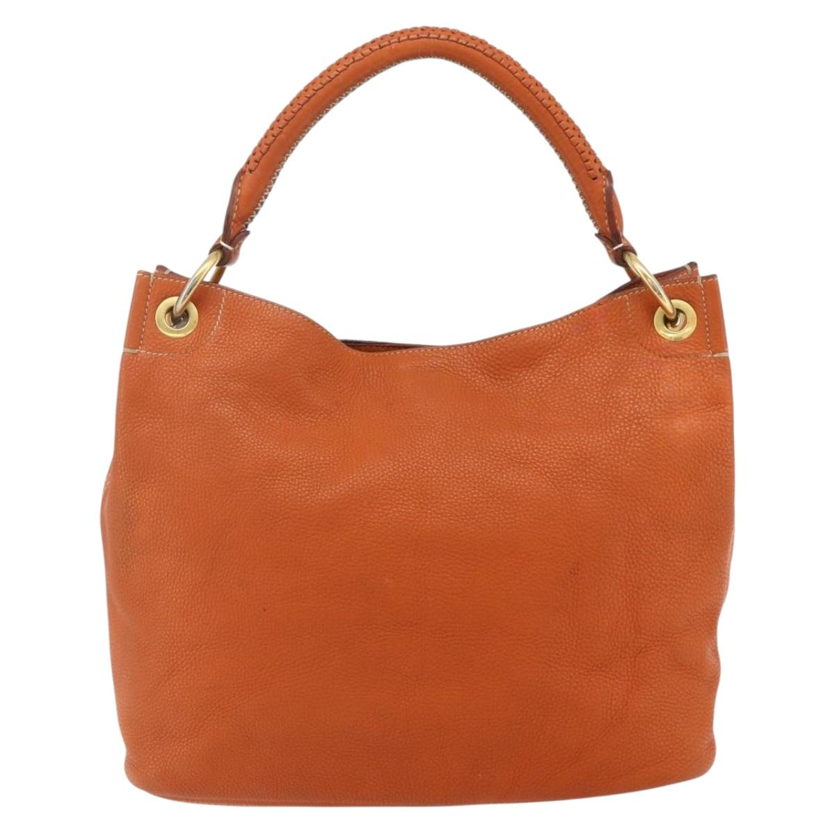 PRADA Shoulder Bag Leather Orange Gold Auth 178079A