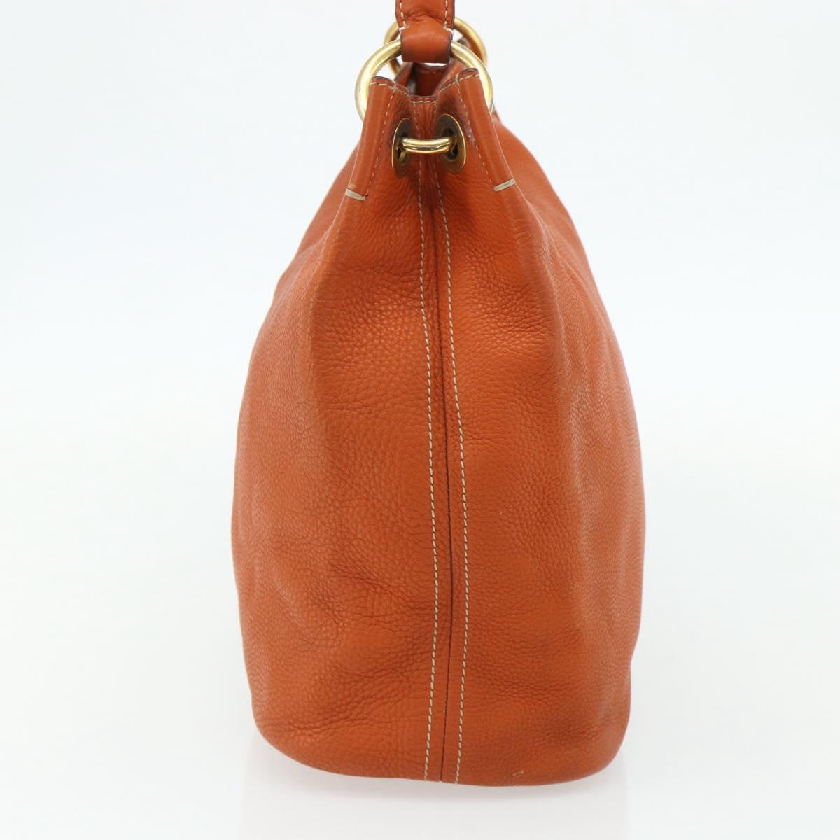 PRADA Shoulder Bag Leather Orange Gold Auth 178079A