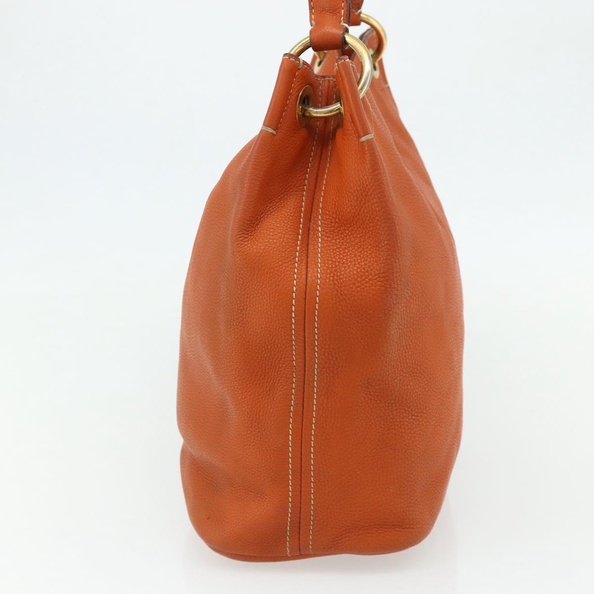 PRADA Shoulder Bag Leather Orange Gold Auth 178079A