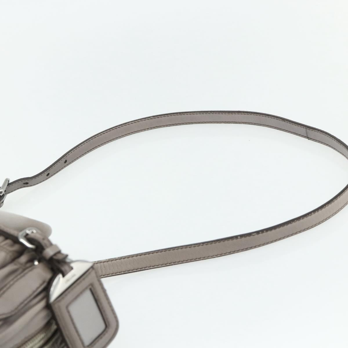 PRADA Gathered Hand Bag Leather 2way Gray Silver Auth 178080A