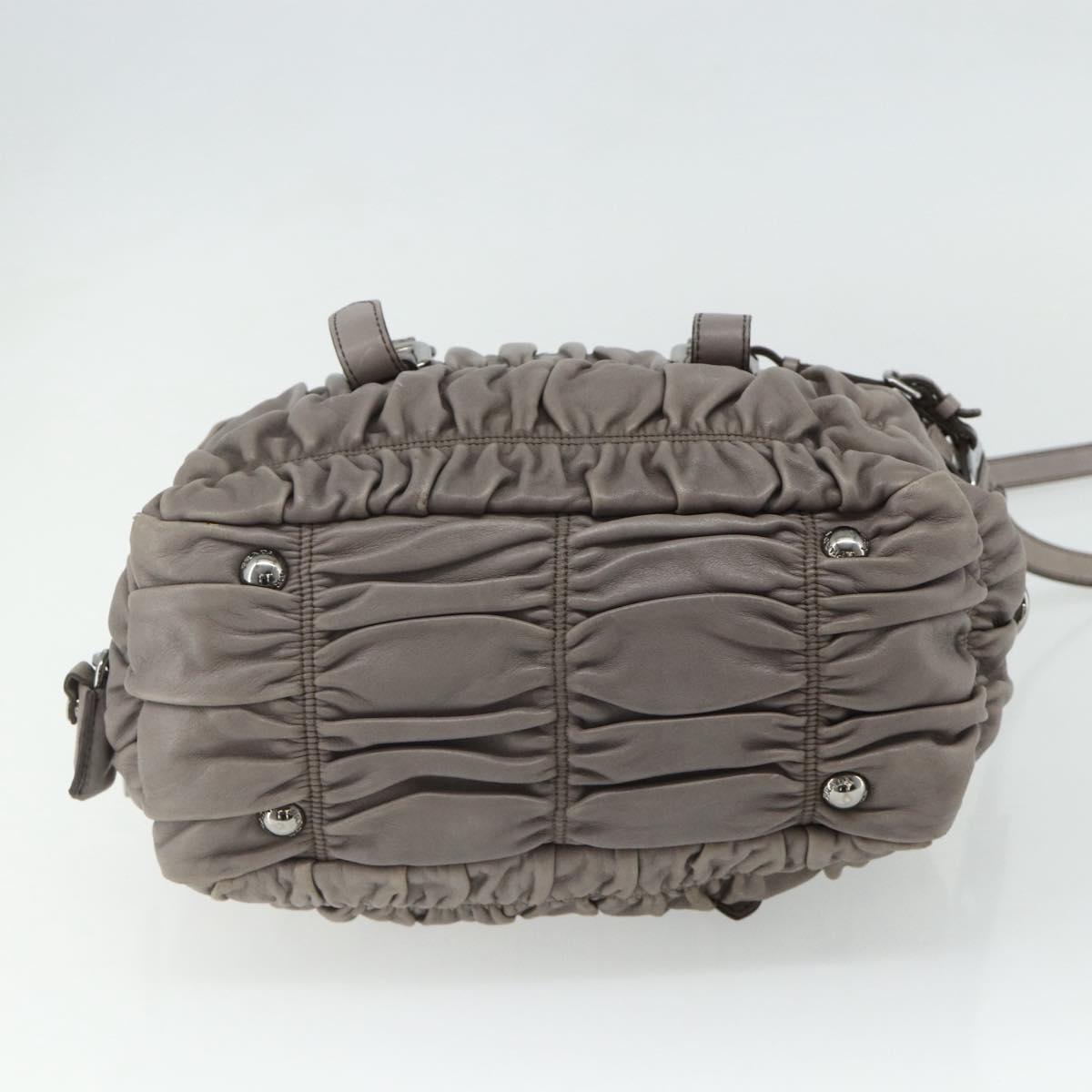 PRADA Gathered Hand Bag Leather 2way Gray Silver Auth 178080A