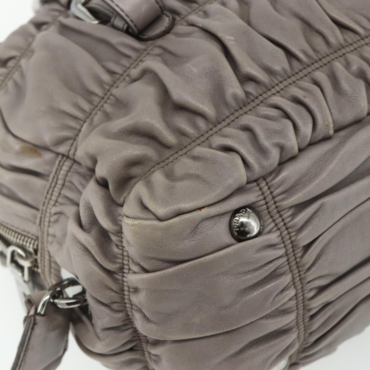 PRADA Gathered Hand Bag Leather 2way Gray Silver Auth 178080A