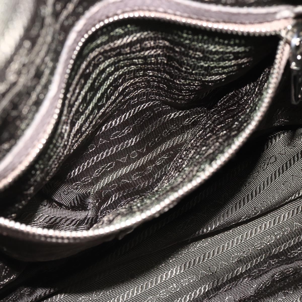 PRADA Gathered Hand Bag Leather 2way Gray Silver Auth 178080A
