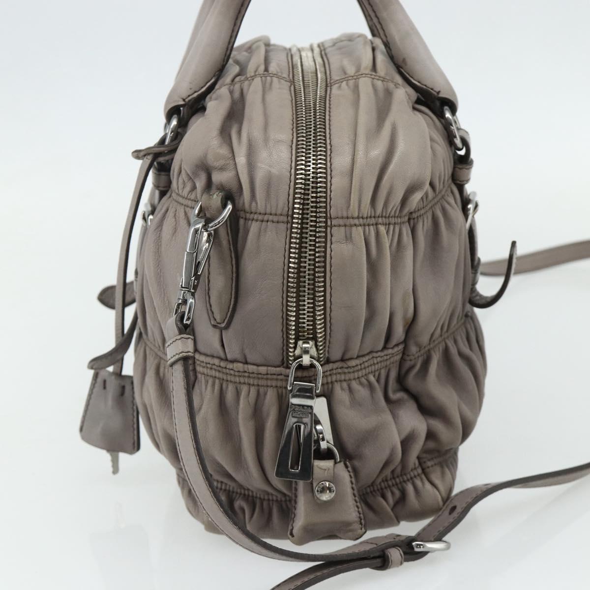 PRADA Gathered Hand Bag Leather 2way Gray Silver Auth 178080A