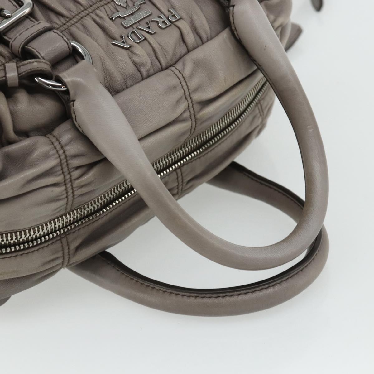 PRADA Gathered Hand Bag Leather 2way Gray Silver Auth 178080A