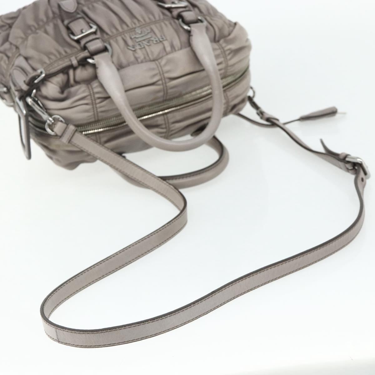 PRADA Gathered Hand Bag Leather 2way Gray Silver Auth 178080A