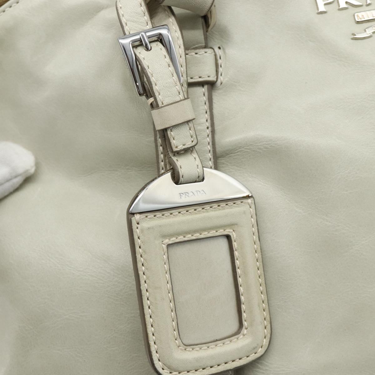 PRADA Tote Bag Leather Ivory Silver Auth 178082A