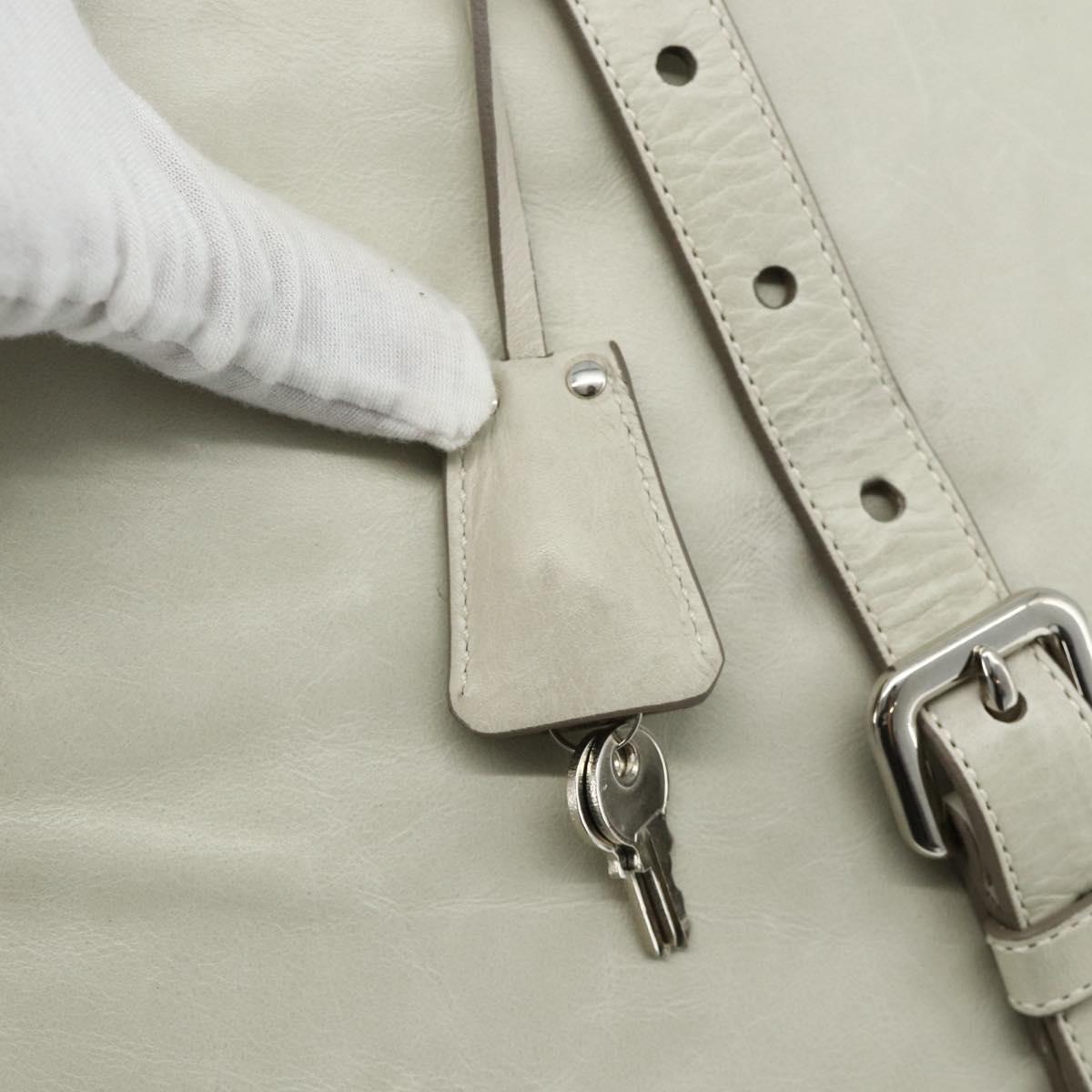 PRADA Tote Bag Leather Ivory Silver Auth 178082A