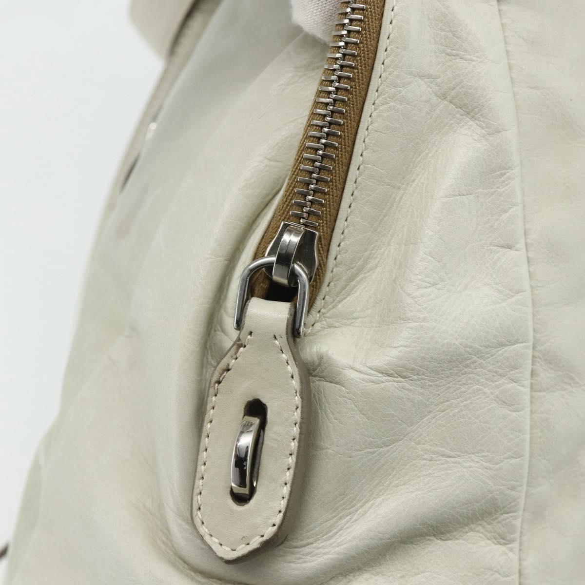PRADA Tote Bag Leather Ivory Silver Auth 178082A
