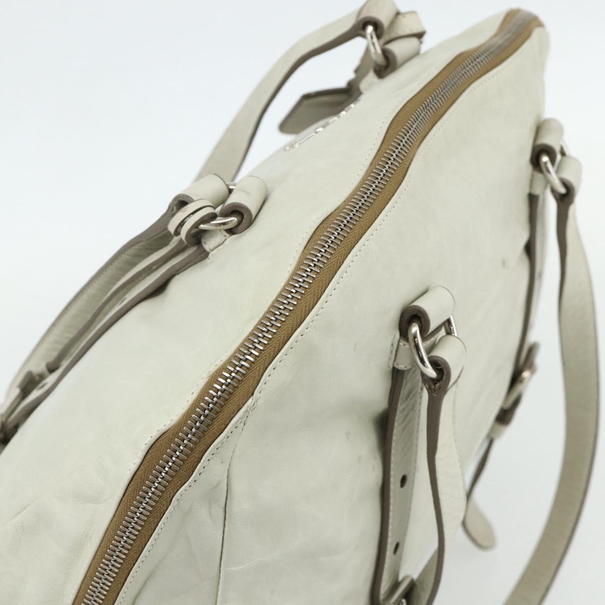 PRADA Tote Bag Leather Ivory Silver Auth 178082A