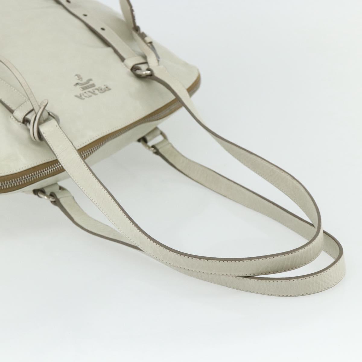PRADA Tote Bag Leather Ivory Silver Auth 178082A