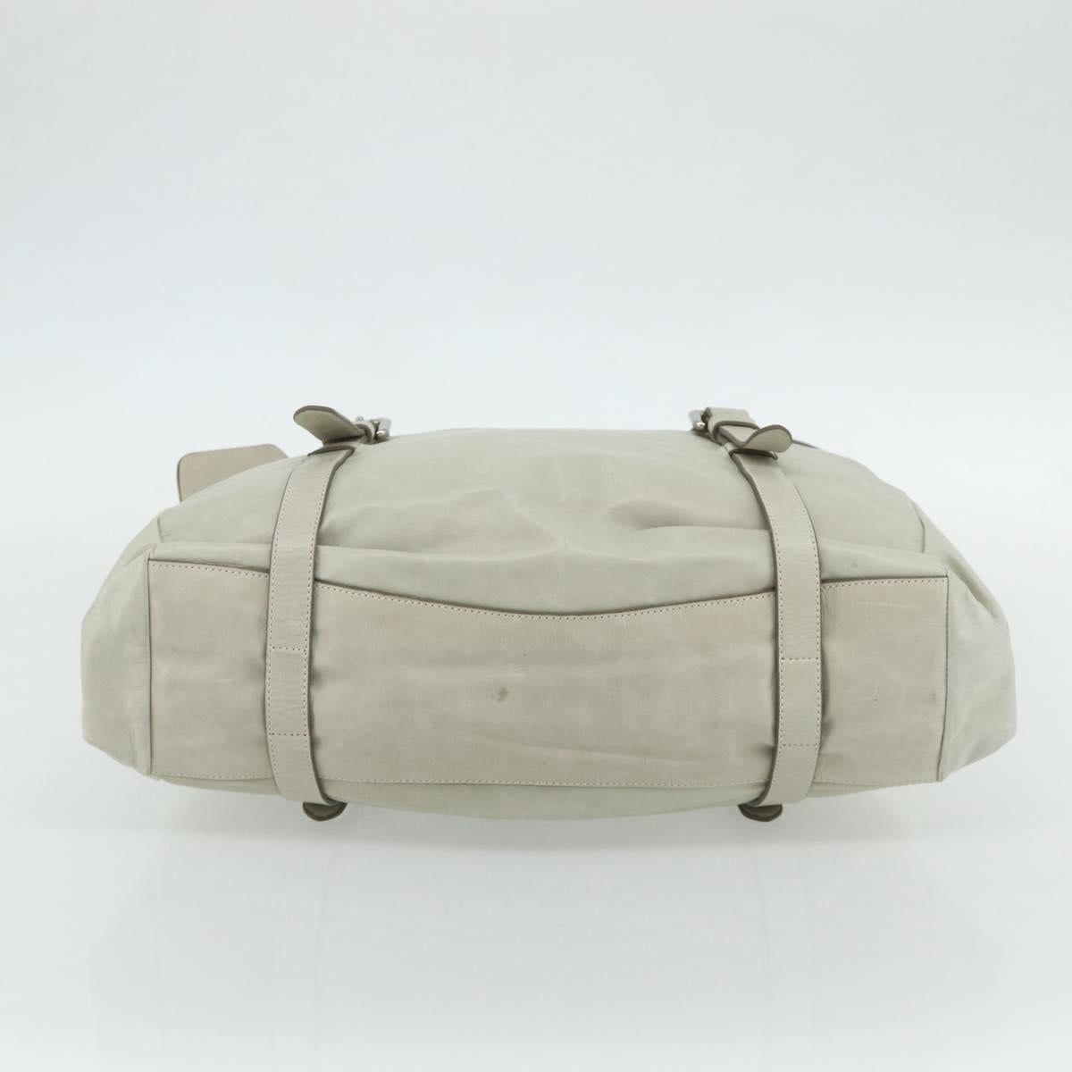 PRADA Tote Bag Leather Ivory Silver Auth 178082A