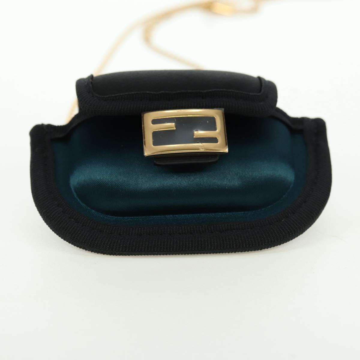 FENDI Picobucket AirPods Case Neck Pouch Bag Satin Black Gold Auth 178091M