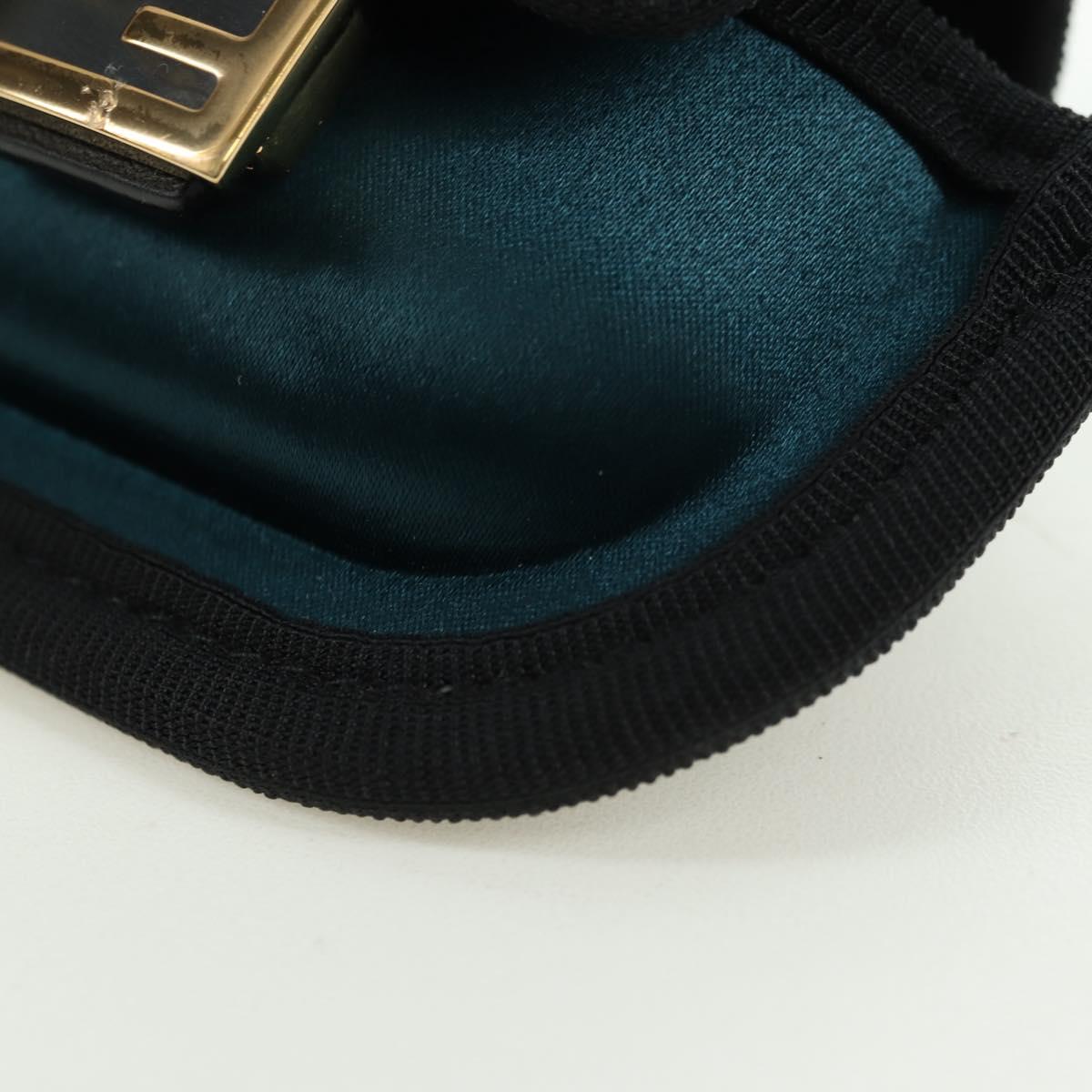 FENDI Picobucket AirPods Case Neck Pouch Bag Satin Black Gold Auth 178091M
