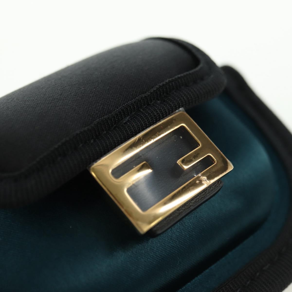 FENDI Picobucket AirPods Case Neck Pouch Bag Satin Black Gold Auth 178091M