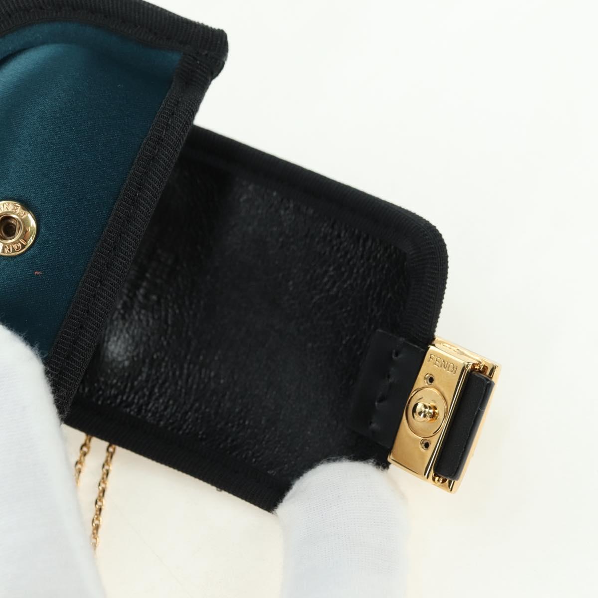 FENDI Picobucket AirPods Case Neck Pouch Bag Satin Black Gold Auth 178091M