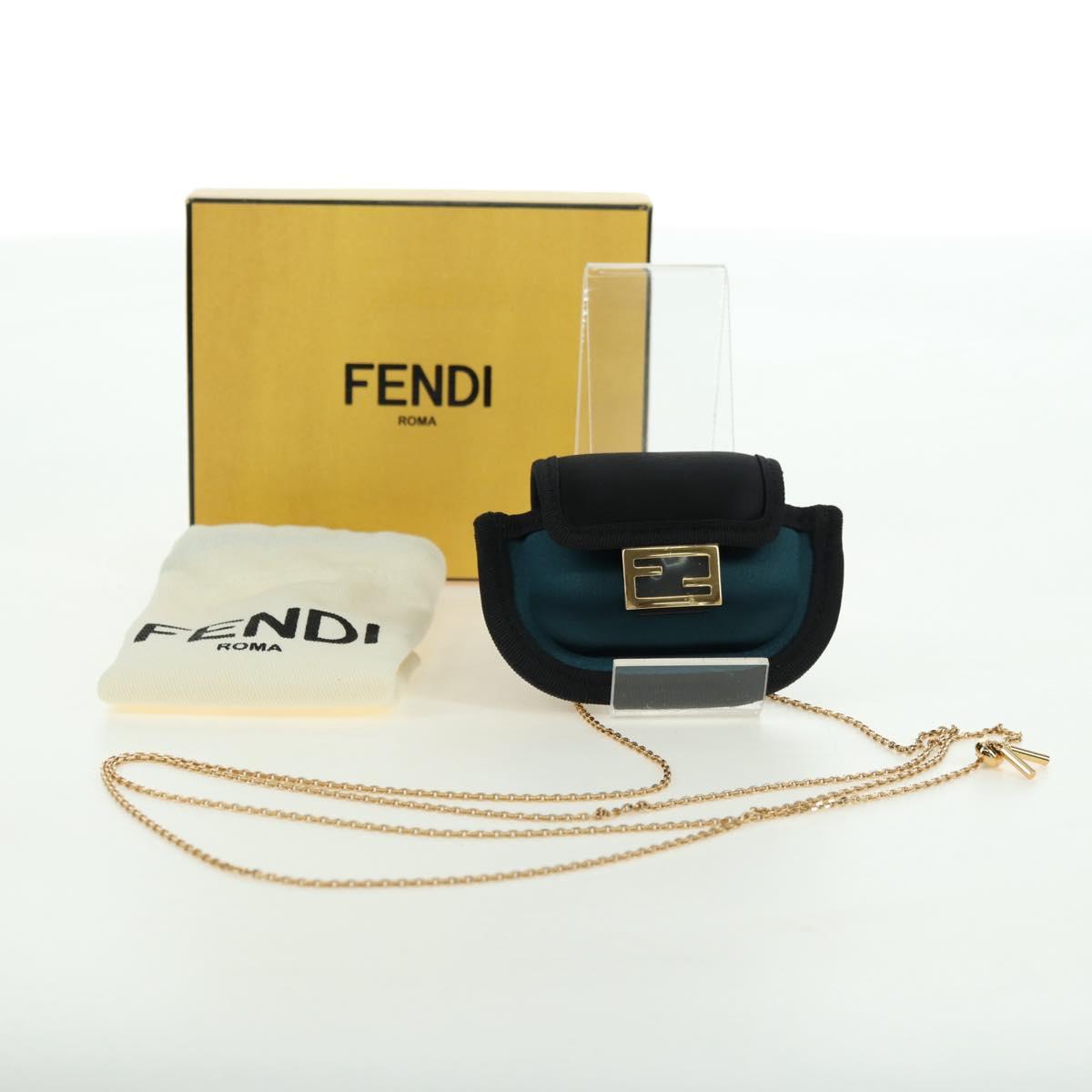FENDI Picobucket AirPods Case Neck Pouch Bag Satin Black Gold Auth 178091M