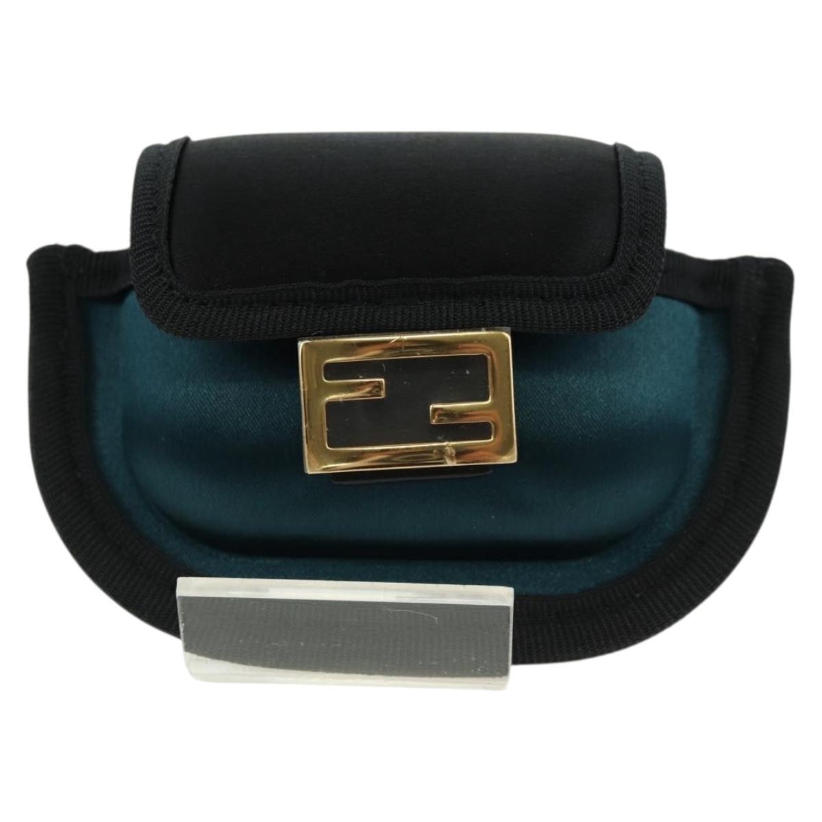 FENDI Picobucket AirPods Case Neck Pouch Bag Satin Black Gold Auth 178091M