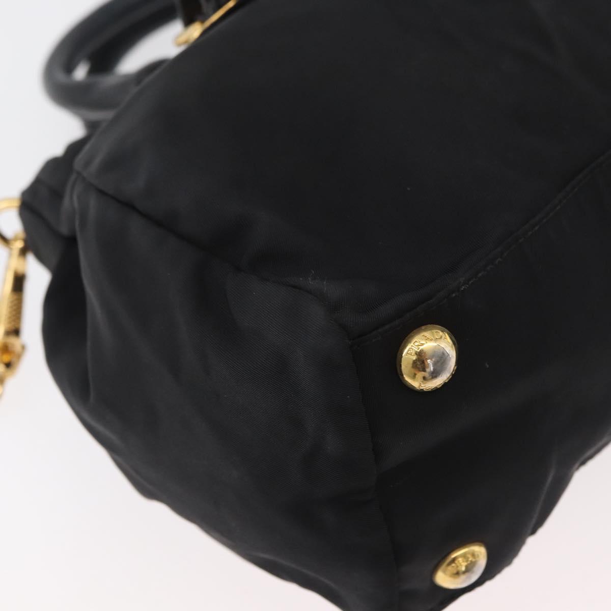 PRADA Hand Bag Nylon 2way Black Gold Auth 178100