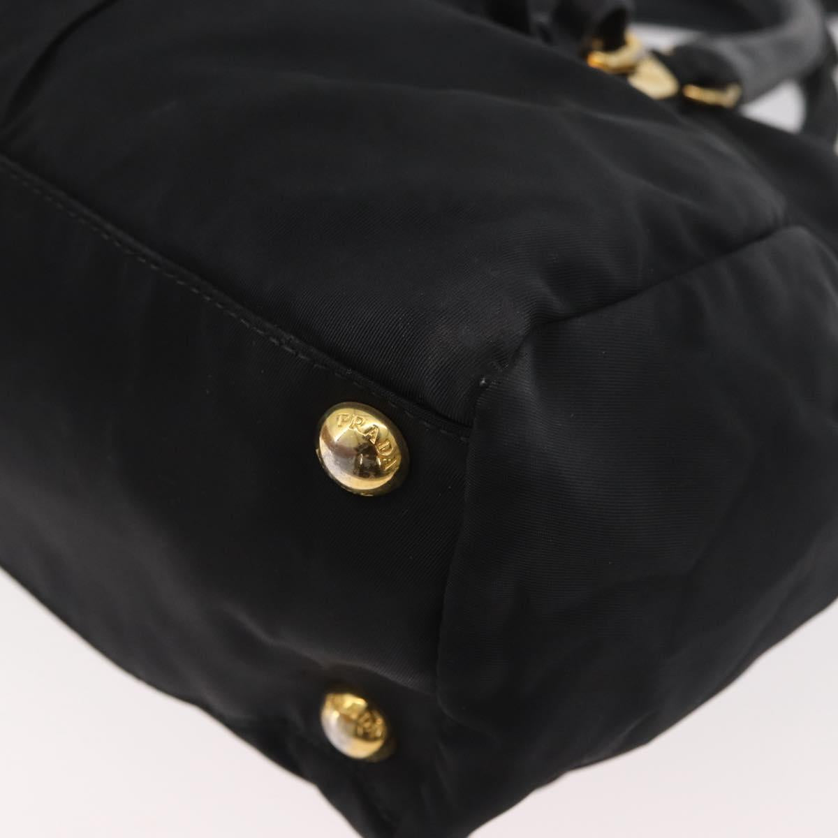 PRADA Hand Bag Nylon 2way Black Gold Auth 178100