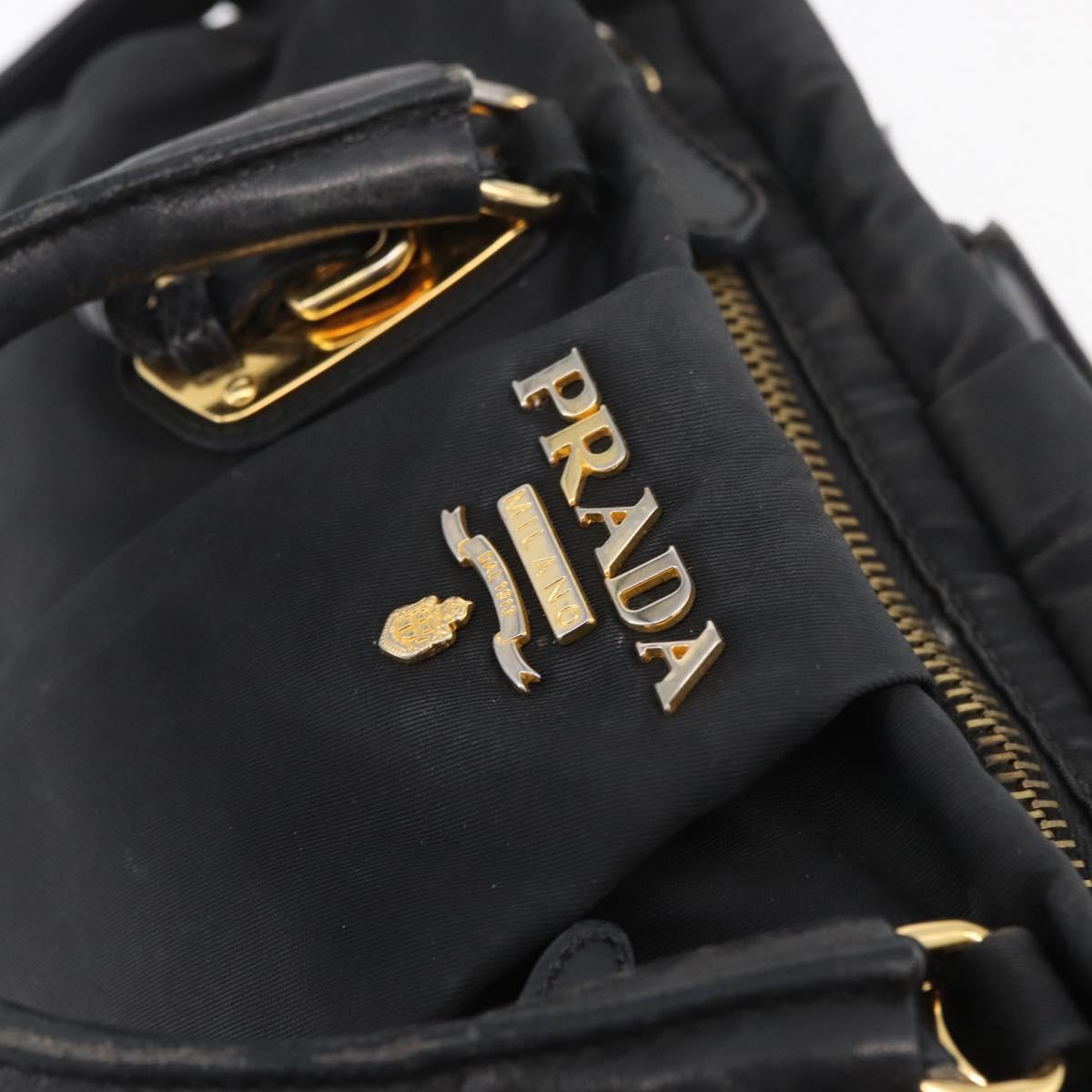 PRADA Hand Bag Nylon 2way Black Gold Auth 178100