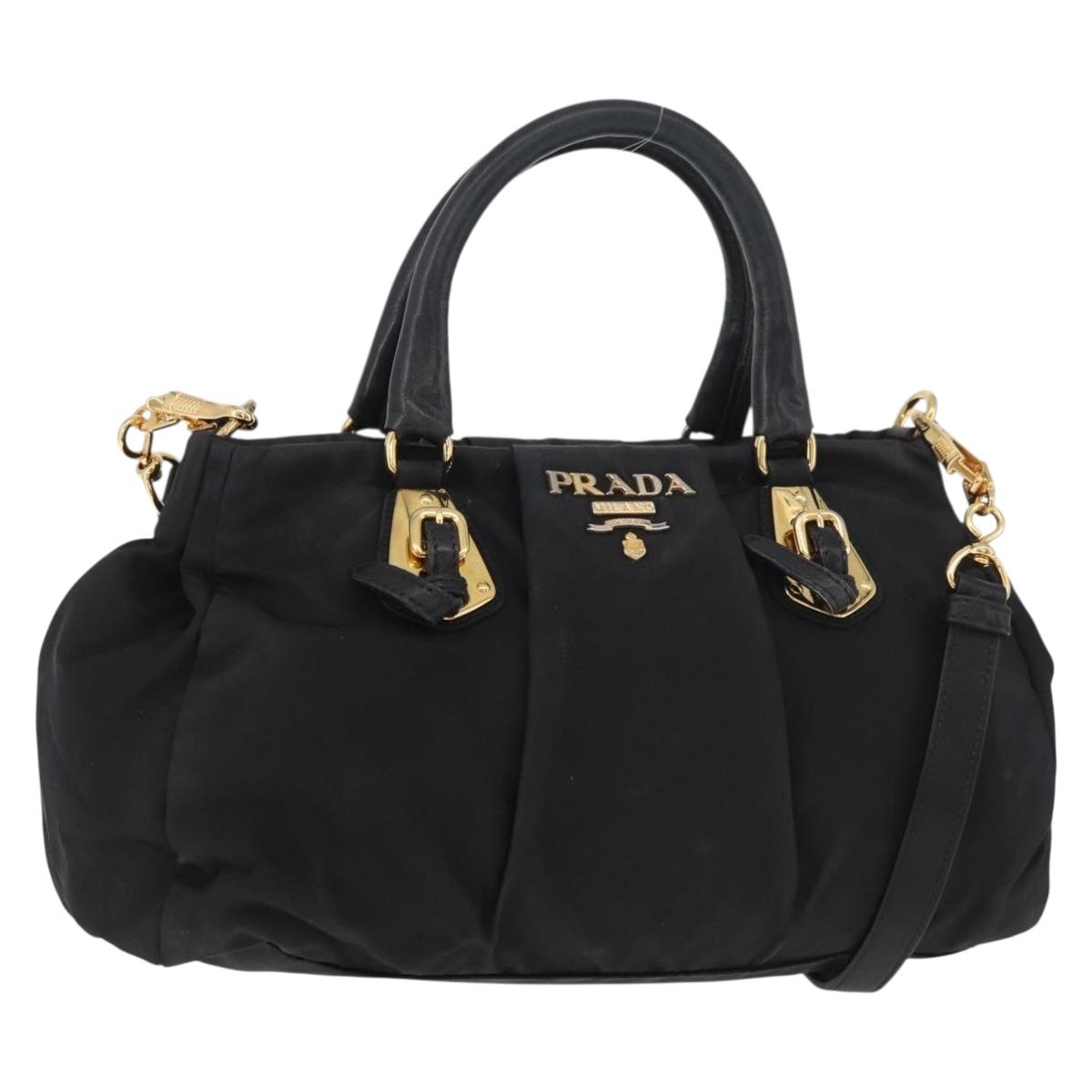 PRADA Hand Bag Nylon 2way Black Gold Auth 178100
