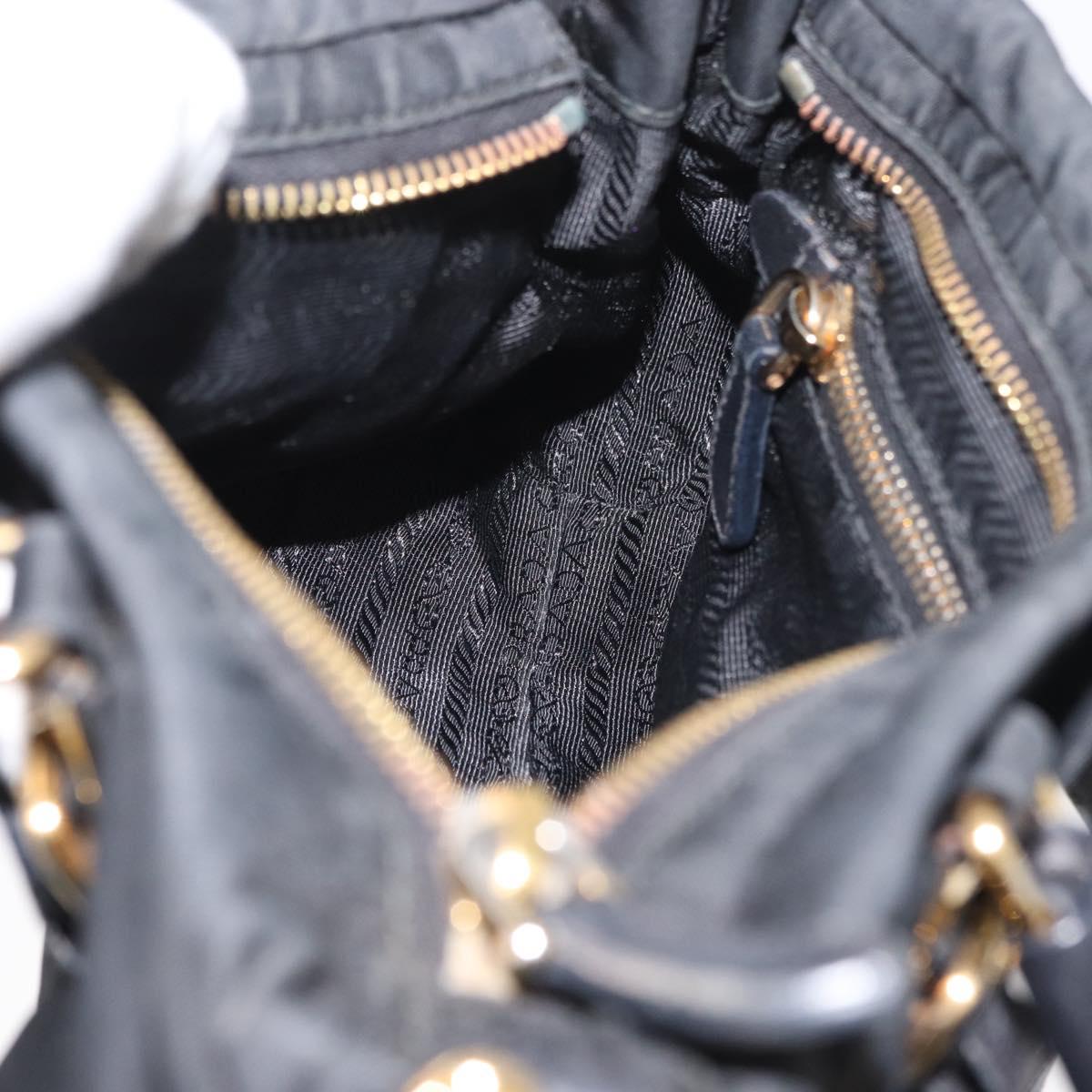 PRADA Hand Bag Nylon 2way Black Gold Auth 178100