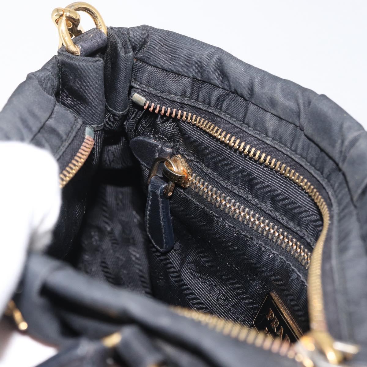 PRADA Hand Bag Nylon 2way Black Gold Auth 178100