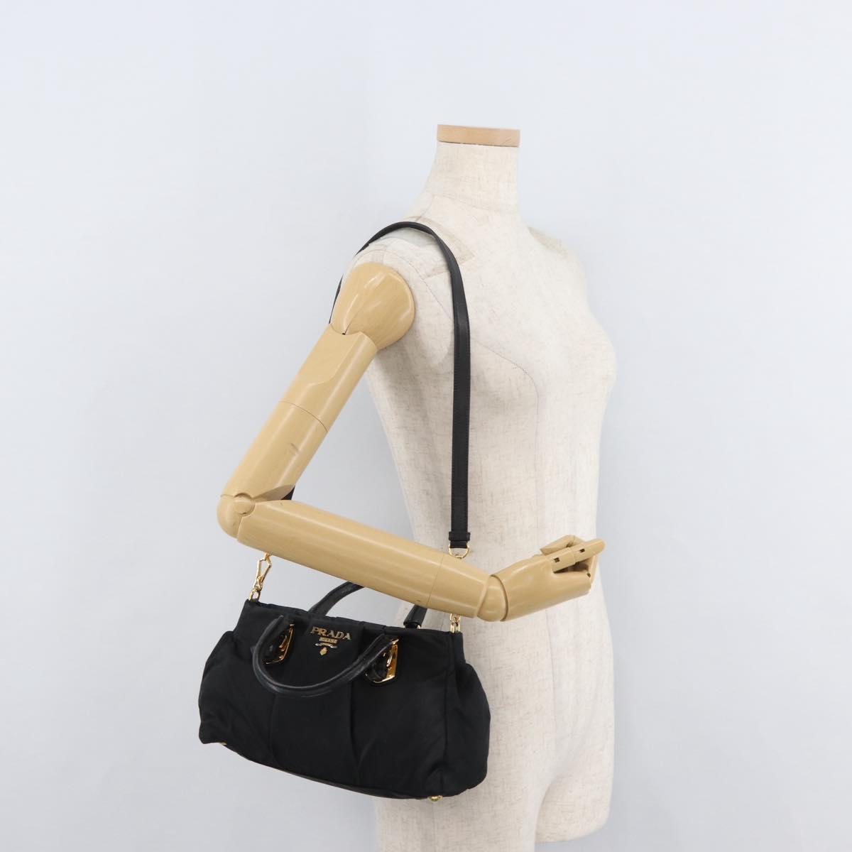PRADA Hand Bag Nylon 2way Black Gold Auth 178100