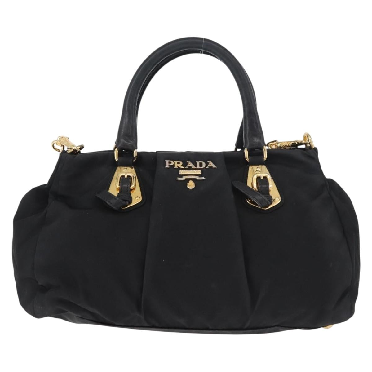 PRADA Hand Bag Nylon 2way Black Gold Auth 178100
