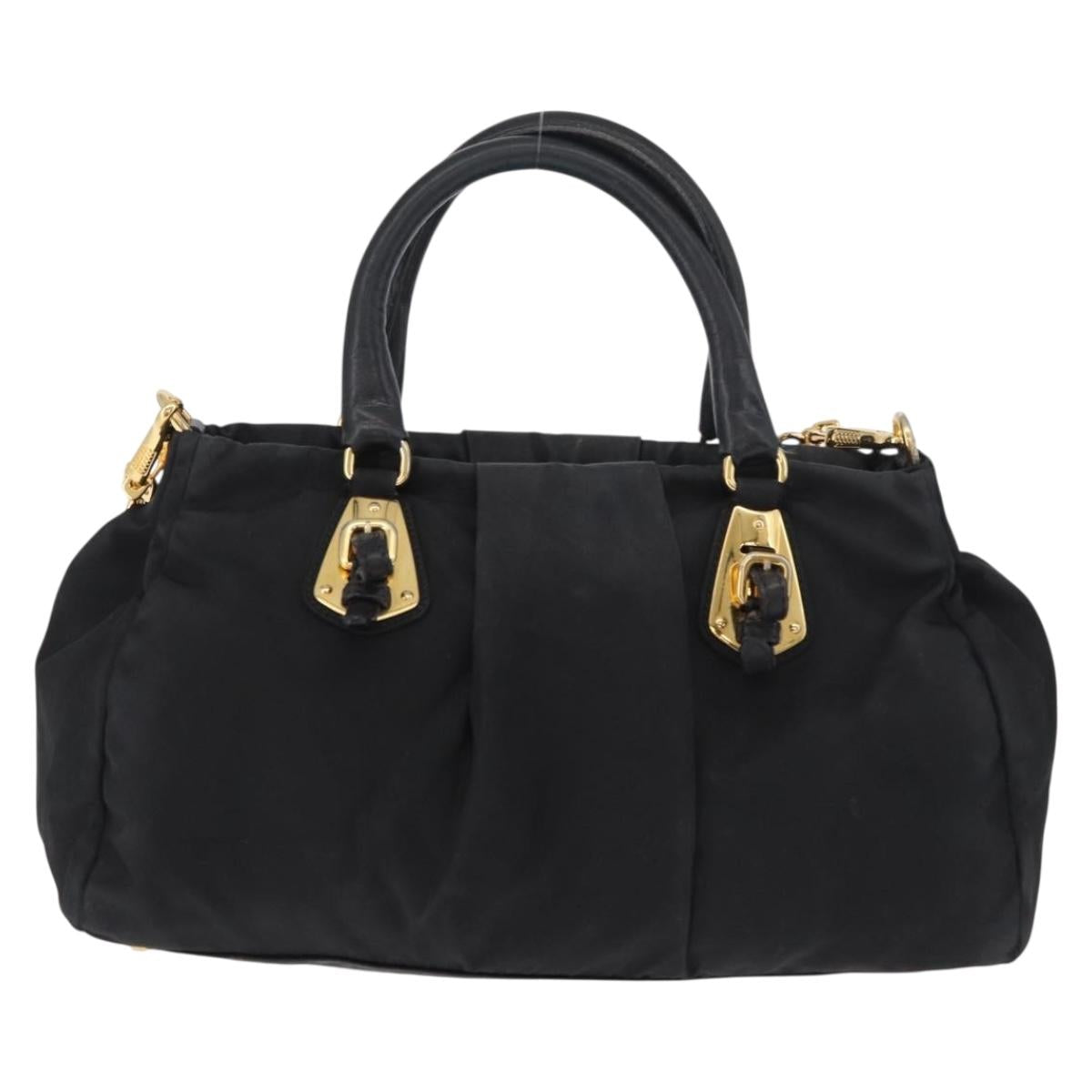 PRADA Hand Bag Nylon 2way Black Gold Auth 178100