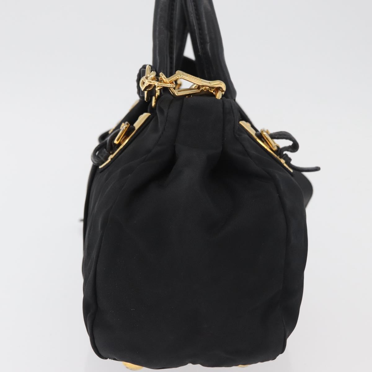 PRADA Hand Bag Nylon 2way Black Gold Auth 178100