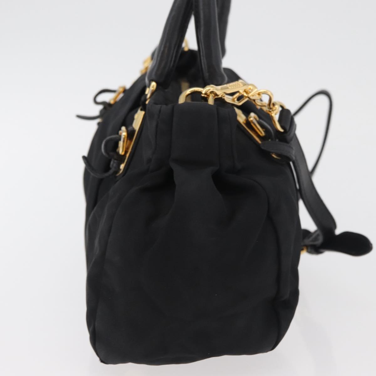 PRADA Hand Bag Nylon 2way Black Gold Auth 178100