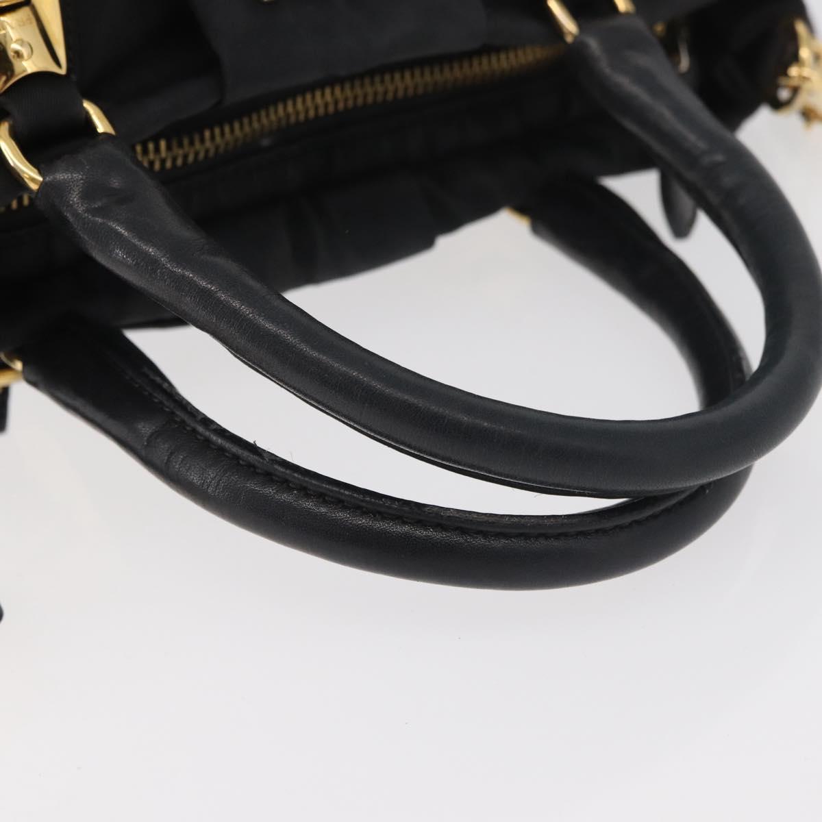 PRADA Hand Bag Nylon 2way Black Gold Auth 178100