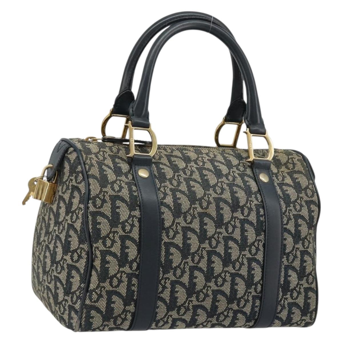 Christian Dior Trotter Canvas Hand Bag Navy Gold Auth 178101