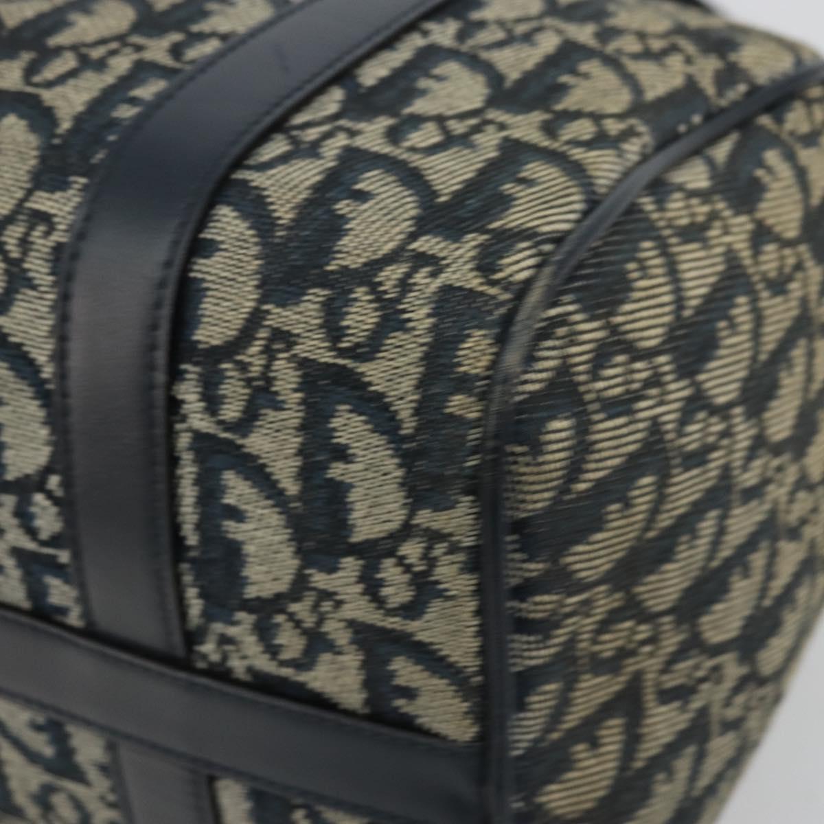 Christian Dior Trotter Canvas Hand Bag Navy Gold Auth 178101