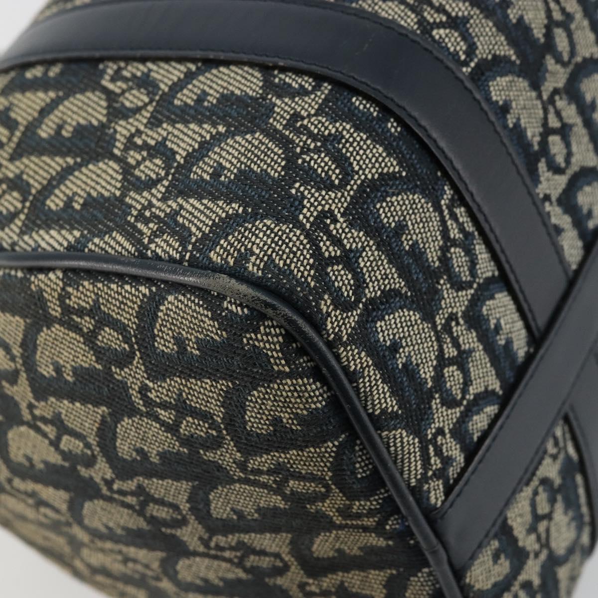 Christian Dior Trotter Canvas Hand Bag Navy Gold Auth 178101