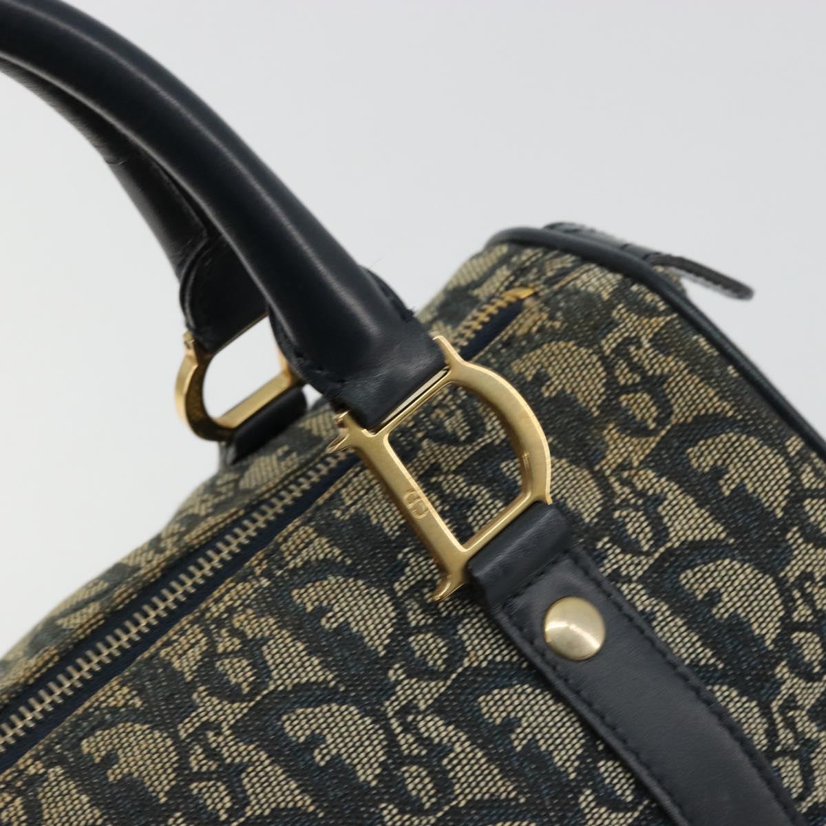 Christian Dior Trotter Canvas Hand Bag Navy Gold Auth 178101