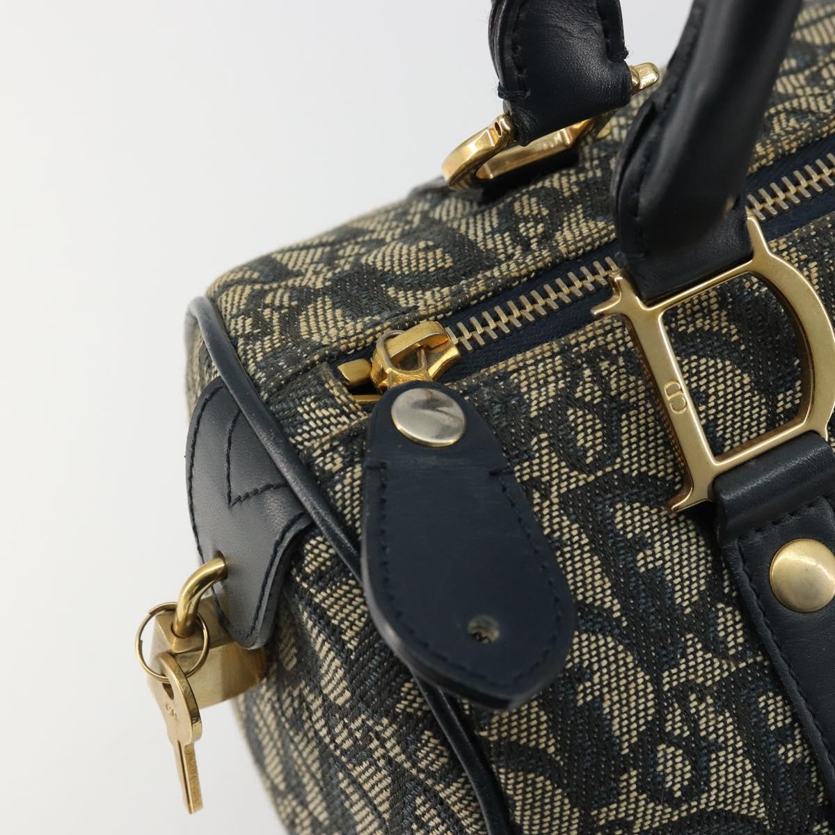 Christian Dior Trotter Canvas Hand Bag Navy Gold Auth 178101